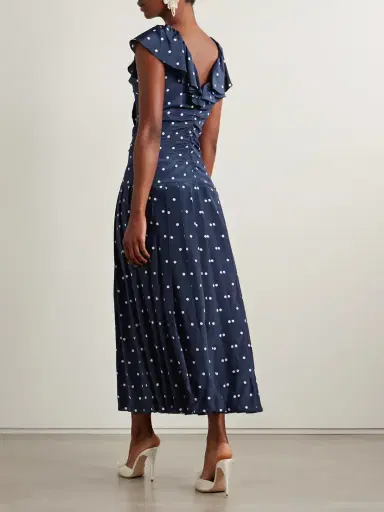 Alessandra Rich Pleated Gathered Polka-dot Silk Crepe De Chine Midi Dress | Thumbnail 3 Alessandra Rich Pleated Gathered Polka-dot Silk Crepe De Chine Midi Dress | Thumbnail 3