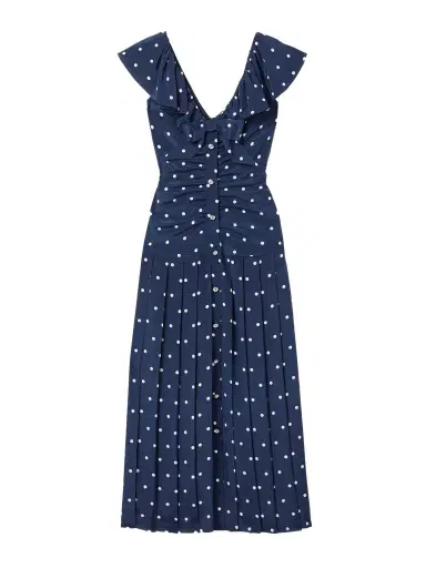 Alessandra Rich Pleated Gathered Polka-dot Silk Crepe De Chine Midi Dress | Thumbnail 1 Alessandra Rich Pleated Gathered Polka-dot Silk Crepe De Chine Midi Dress | Thumbnail 1