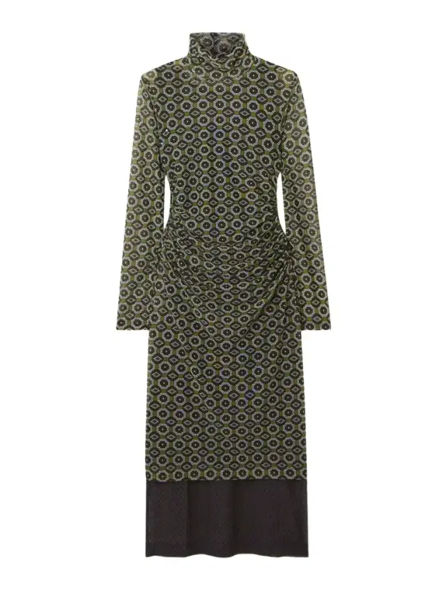 Dries Van Noten Layered Printed Mesh Turtleneck Midi Dress