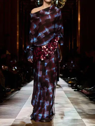 Dries Van Noten Gathered Checked Chiffon Maxi Skirt | Thumbnail 5 Dries Van Noten Gathered Checked Chiffon Maxi Skirt | Thumbnail 5