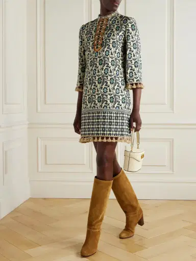 Valentino Garavani Embellished Tasseled Jacquard Mini Dress | Thumbnail 2 Valentino Garavani Embellished Tasseled Jacquard Mini Dress | Thumbnail 2