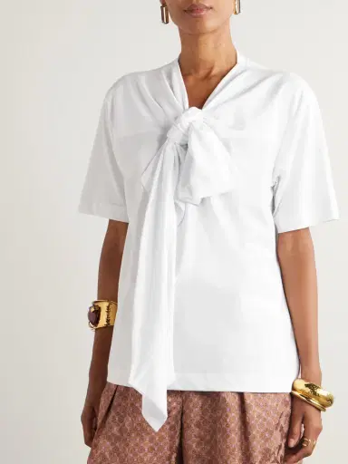 Dries Van Noten Bow-detailed Organic Cotton-jersey Blouse | Thumbnail 3 Dries Van Noten Bow-detailed Organic Cotton-jersey Blouse | Thumbnail 3