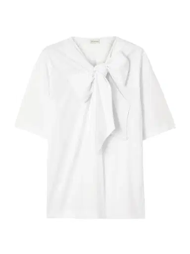 Dries Van Noten Bow-detailed Organic Cotton-jersey Blouse | Thumbnail 1 Dries Van Noten Bow-detailed Organic Cotton-jersey Blouse | Thumbnail 1