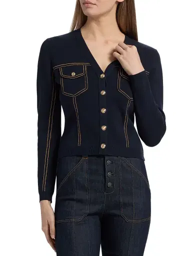 Cinq à Sept Women's Elisha Contrast Piped Cardigan - Navy - Size XL | Thumbnail 3 Cinq à Sept Women's Elisha Contrast Piped Cardigan - Navy - Size XL | Thumbnail 3