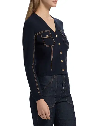 Cinq à Sept Women's Elisha Contrast Piped Cardigan - Navy - Size XL | Thumbnail 4 Cinq à Sept Women's Elisha Contrast Piped Cardigan - Navy - Size XL | Thumbnail 4