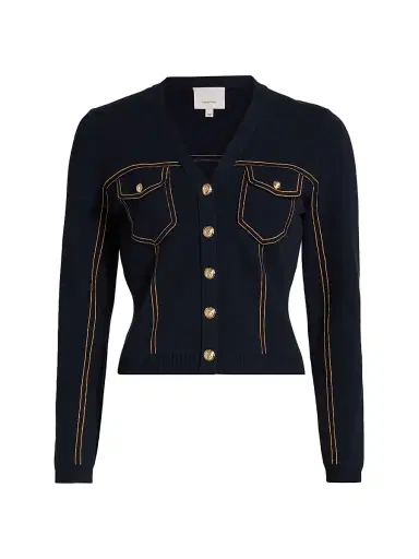 Cinq à Sept Women's Elisha Contrast Piped Cardigan - Navy - Size XL | Thumbnail 1 Cinq à Sept Women's Elisha Contrast Piped Cardigan - Navy - Size XL | Thumbnail 1