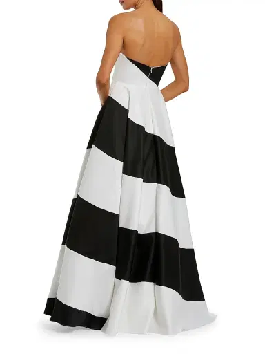 Mac Duggal Women's Striped Bandeau Fit & Flare Gown | Thumbnail 2 Mac Duggal Women's Striped Bandeau Fit & Flare Gown | Thumbnail 2