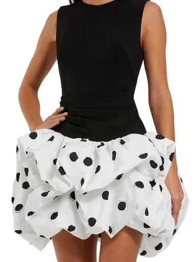 Mac Duggal Women's Polka Dot Crepe Minidress - Black | Thumbnail 4 Mac Duggal Women's Polka Dot Crepe Minidress - Black | Thumbnail 4