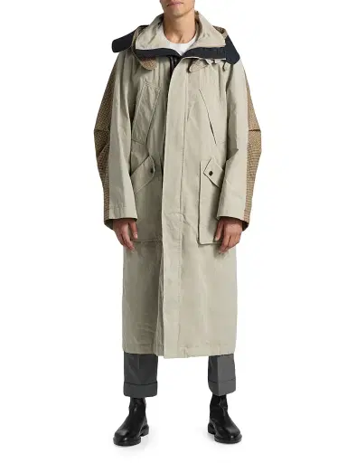 Thom Browne Men's Waxed Cotton Hooded Parka - Khaki - Size Large | Thumbnail 2 Thom Browne Men's Waxed Cotton Hooded Parka - Khaki - Size Large | Thumbnail 2