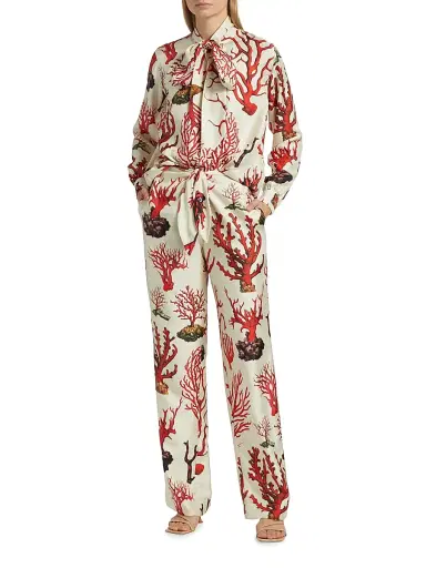 Libertine Women's Venetian Coral Tie-Waist Pants - Cream Multi | Thumbnail 2 Libertine Women's Venetian Coral Tie-Waist Pants - Cream Multi | Thumbnail 2