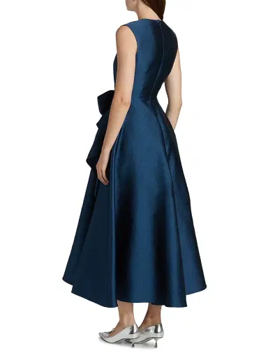 Shoshanna Women's Leo Textured Satin Bow Midi-Dress - Navy | Thumbnail 5 Shoshanna Women's Leo Textured Satin Bow Midi-Dress - Navy | Thumbnail 5