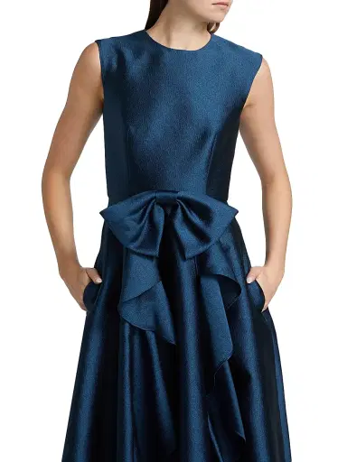 Shoshanna Women's Leo Textured Satin Bow Midi-Dress - Navy | Thumbnail 6 Shoshanna Women's Leo Textured Satin Bow Midi-Dress - Navy | Thumbnail 6