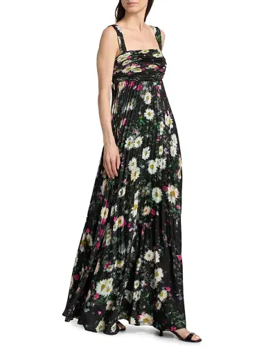 Kobi Halperin Women's Ezra Floral Pleated Midi-Dress - Black Multi | Thumbnail 2 Kobi Halperin Women's Ezra Floral Pleated Midi-Dress - Black Multi | Thumbnail 2