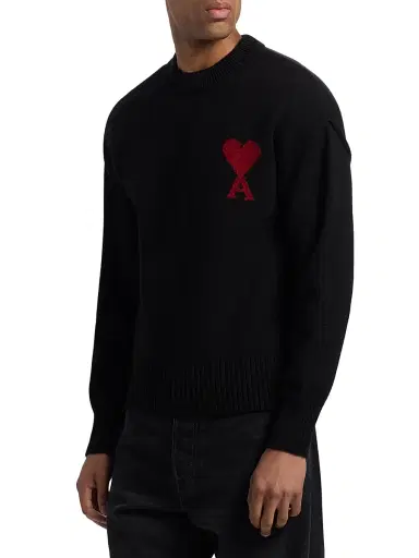 AMI PARIS Men's ADC Logo Wool Crewneck Sweater - Black Red - Size XXL | Thumbnail 4 AMI PARIS Men's ADC Logo Wool Crewneck Sweater - Black Red - Size XXL | Thumbnail 4