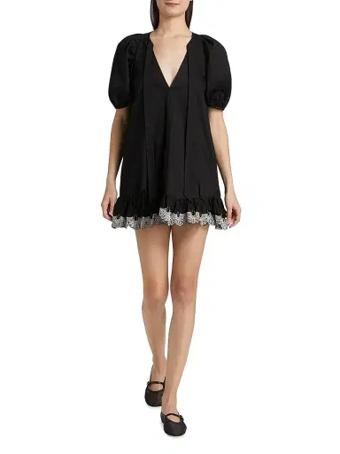 Kika Vargas Women's Kimberly Lace-Trim Stretch-Cotton Minidress - Black | Thumbnail 2 Kika Vargas Women's Kimberly Lace-Trim Stretch-Cotton Minidress - Black | Thumbnail 2