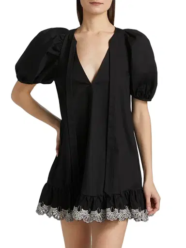 Kika Vargas Women's Kimberly Lace-Trim Stretch-Cotton Minidress - Black | Thumbnail 3 Kika Vargas Women's Kimberly Lace-Trim Stretch-Cotton Minidress - Black | Thumbnail 3