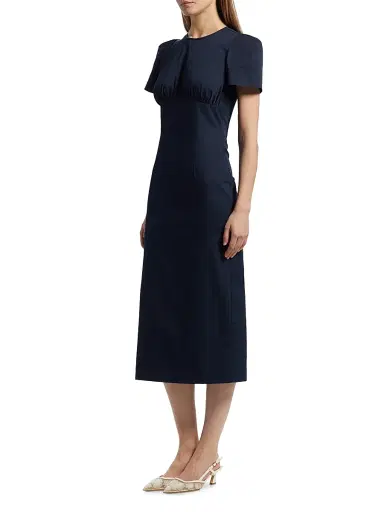 Kika Vargas Women's Sygne Ruched Stretch-Cotton Crewneck Midi-Dress - Navy | Thumbnail 4 Kika Vargas Women's Sygne Ruched Stretch-Cotton Crewneck Midi-Dress - Navy | Thumbnail 4