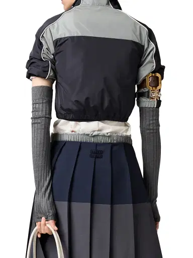 Miu Miu Women's Technical Silk Zipper Blouson Jacket - Blue | Thumbnail 4 Miu Miu Women's Technical Silk Zipper Blouson Jacket - Blue | Thumbnail 4