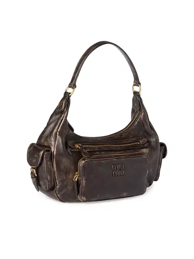 Miu Miu Women's Pocket Nappa Leather Shoulder Bag - Brown | Thumbnail 5 Miu Miu Women's Pocket Nappa Leather Shoulder Bag - Brown | Thumbnail 5
