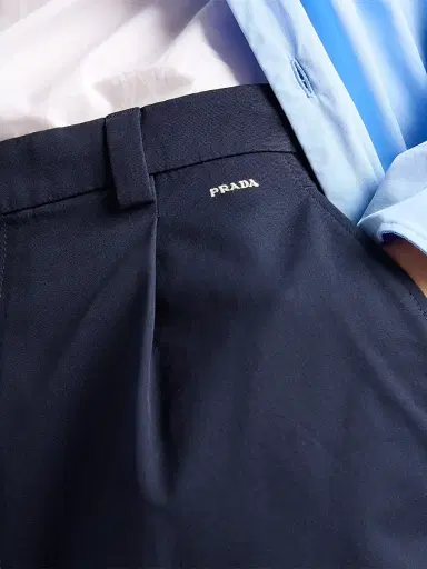 Prada Men's Vintage-Effect Cotton Bermudas - Blue | Thumbnail 5 Prada Men's Vintage-Effect Cotton Bermudas - Blue | Thumbnail 5