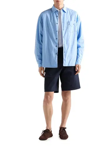 Prada Men's Vintage-Effect Cotton Bermudas - Blue | Thumbnail 6 Prada Men's Vintage-Effect Cotton Bermudas - Blue | Thumbnail 6