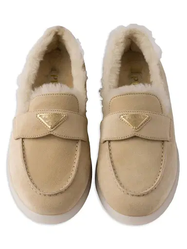 Prada Women's Suede and Shearling Loafers - Beige Khaki - Size 10.5 | Thumbnail 2 Prada Women's Suede and Shearling Loafers - Beige Khaki - Size 10.5 | Thumbnail 2