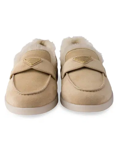 Prada Women's Suede and Shearling Loafers - Beige Khaki - Size 10.5 | Thumbnail 4 Prada Women's Suede and Shearling Loafers - Beige Khaki - Size 10.5 | Thumbnail 4