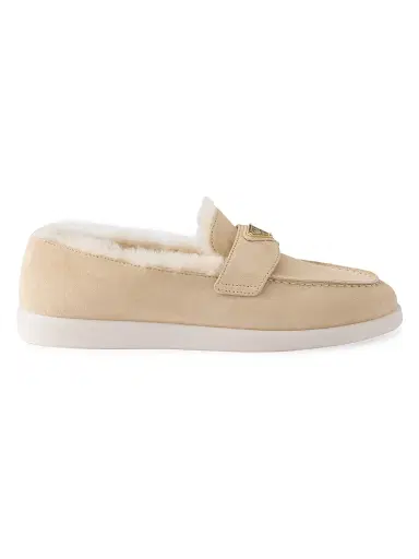Prada Women's Suede and Shearling Loafers - Beige Khaki - Size 10.5 | Thumbnail 1 Prada Women's Suede and Shearling Loafers - Beige Khaki - Size 10.5 | Thumbnail 1