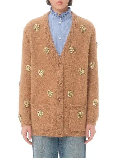 Valentino Garavani Women's Embroidered Cardigan - Camel Gold - Size Large | Thumbnail 2 Valentino Garavani Women's Embroidered Cardigan - Camel Gold - Size Large | Thumbnail 2