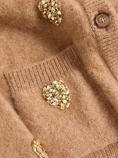 Valentino Garavani Women's Embroidered Cardigan - Camel Gold - Size Large | Thumbnail 6 Valentino Garavani Women's Embroidered Cardigan - Camel Gold - Size Large | Thumbnail 6