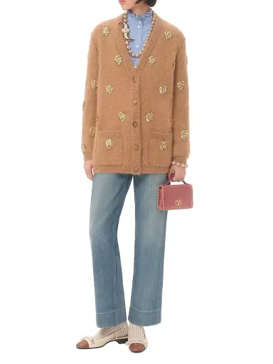 Valentino Garavani Women's Embroidered Cardigan - Camel Gold - Size Large | Thumbnail 7 Valentino Garavani Women's Embroidered Cardigan - Camel Gold - Size Large | Thumbnail 7