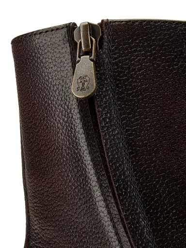 Brunello Cucinelli Men's Leather Ankle Boots - Burgundy Black | Thumbnail 5 Brunello Cucinelli Men's Leather Ankle Boots - Burgundy Black | Thumbnail 5