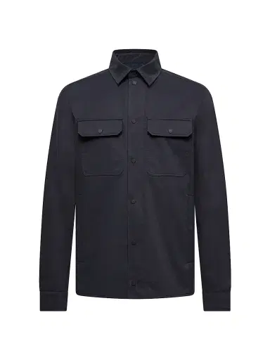 Moncler Men's Shirt in Cotton Gabardine - Navy Blue | Thumbnail 1 Moncler Men's Shirt in Cotton Gabardine - Navy Blue | Thumbnail 1