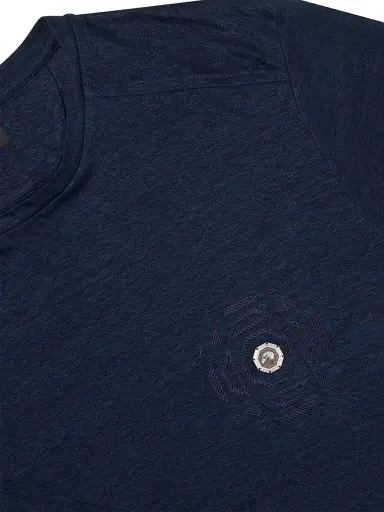 Stefano Ricci Men's Linen T-Shirt with Metallic Detailing - Midnight Blue - Size XL | Thumbnail 3 Stefano Ricci Men's Linen T-Shirt with Metallic Detailing - Midnight Blue - Size XL | Thumbnail 3