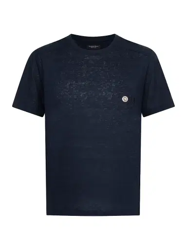 Stefano Ricci Men's Linen T-Shirt with Metallic Detailing - Midnight Blue - Size XL | Thumbnail 1 Stefano Ricci Men's Linen T-Shirt with Metallic Detailing - Midnight Blue - Size XL | Thumbnail 1
