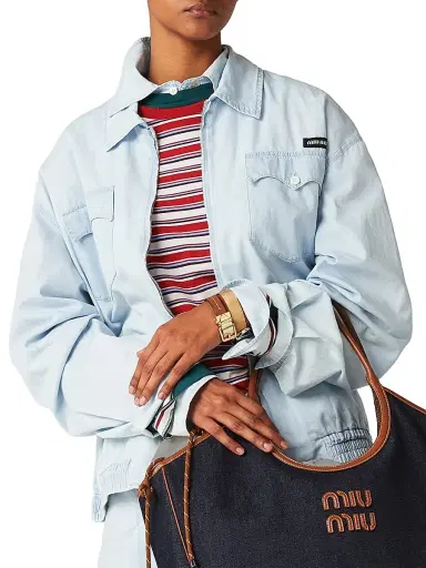 Miu Miu Women's Chambray Blouson Jacket - Blue | Thumbnail 4 Miu Miu Women's Chambray Blouson Jacket - Blue | Thumbnail 4