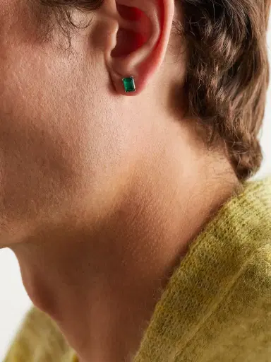 SHAY Hidden Halo White Gold, Emerald and Diamond Earrings - Men | Thumbnail 2 SHAY Hidden Halo White Gold, Emerald and Diamond Earrings - Men | Thumbnail 2