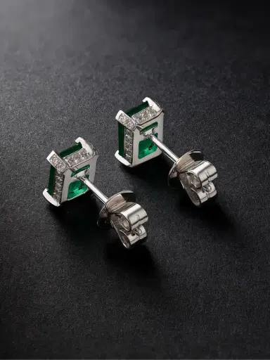 SHAY Hidden Halo White Gold, Emerald and Diamond Earrings - Men | Thumbnail 3 SHAY Hidden Halo White Gold, Emerald and Diamond Earrings - Men | Thumbnail 3