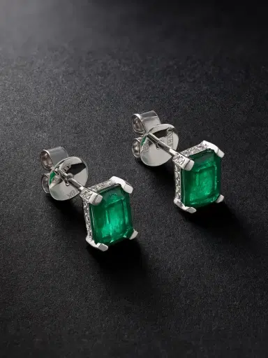 SHAY Hidden Halo White Gold, Emerald and Diamond Earrings - Men | Thumbnail 1 SHAY Hidden Halo White Gold, Emerald and Diamond Earrings - Men | Thumbnail 1