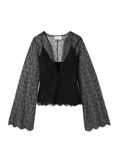 Brandon Maxwell The Eloise Chantilly Lace And Crepe Top | Thumbnail 1 Brandon Maxwell The Eloise Chantilly Lace And Crepe Top | Thumbnail 1