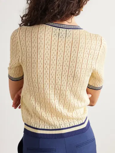 Valentino Garavani Embroidered Striped Pointelle-knit Linen-blend Cardigan | Thumbnail 3 Valentino Garavani Embroidered Striped Pointelle-knit Linen-blend Cardigan | Thumbnail 3