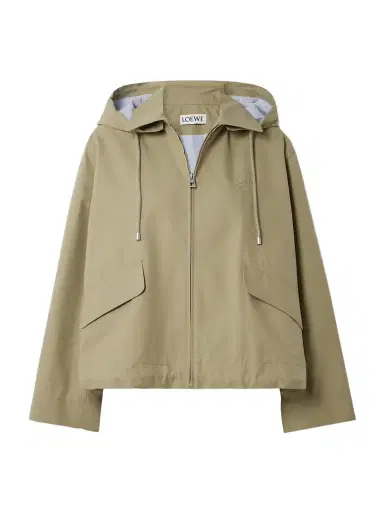 Loewe Hooded Striped Poplin-paneled Embroidered Cotton-twill Jacket | Thumbnail 1 Loewe Hooded Striped Poplin-paneled Embroidered Cotton-twill Jacket | Thumbnail 1