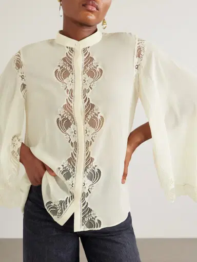 Chloé Embroidered Lace-trimmed Organic Silk-georgette Blouse | Thumbnail 5 Chloé Embroidered Lace-trimmed Organic Silk-georgette Blouse | Thumbnail 5