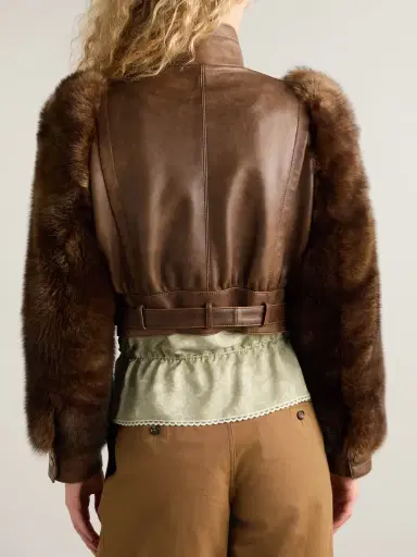 Chloé Cropped Shearling-trimmed Leather Jacket | Thumbnail 4 Chloé Cropped Shearling-trimmed Leather Jacket | Thumbnail 4