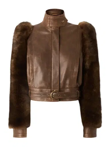 Chloé Cropped Shearling-trimmed Leather Jacket | Thumbnail 1 Chloé Cropped Shearling-trimmed Leather Jacket | Thumbnail 1