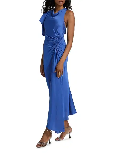 A.L.C. Women's Pia Satin Midi-Dress - Lapis | Thumbnail 4 A.L.C. Women's Pia Satin Midi-Dress - Lapis | Thumbnail 4