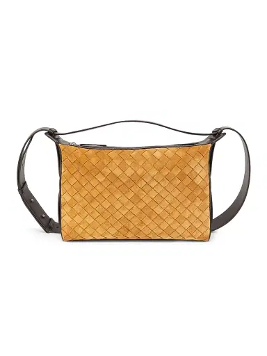 Bottega Veneta Men's Classic Intrecciato Suede Top Handle Bag - Amber Fondant Silver | Thumbnail 1 Bottega Veneta Men's Classic Intrecciato Suede Top Handle Bag - Amber Fondant Silver | Thumbnail 1