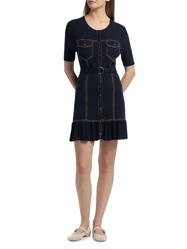 Cinq à Sept Women's Elisha Belted Cardigan Minidress - Navy | Thumbnail 2 Cinq à Sept Women's Elisha Belted Cardigan Minidress - Navy | Thumbnail 2