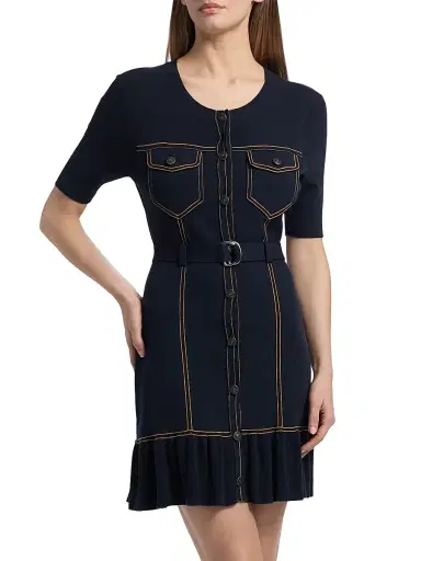 Cinq à Sept Women's Elisha Belted Cardigan Minidress - Navy | Thumbnail 3 Cinq à Sept Women's Elisha Belted Cardigan Minidress - Navy | Thumbnail 3