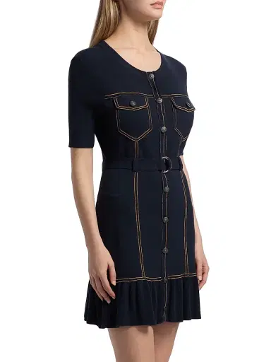 Cinq à Sept Women's Elisha Belted Cardigan Minidress - Navy | Thumbnail 4 Cinq à Sept Women's Elisha Belted Cardigan Minidress - Navy | Thumbnail 4